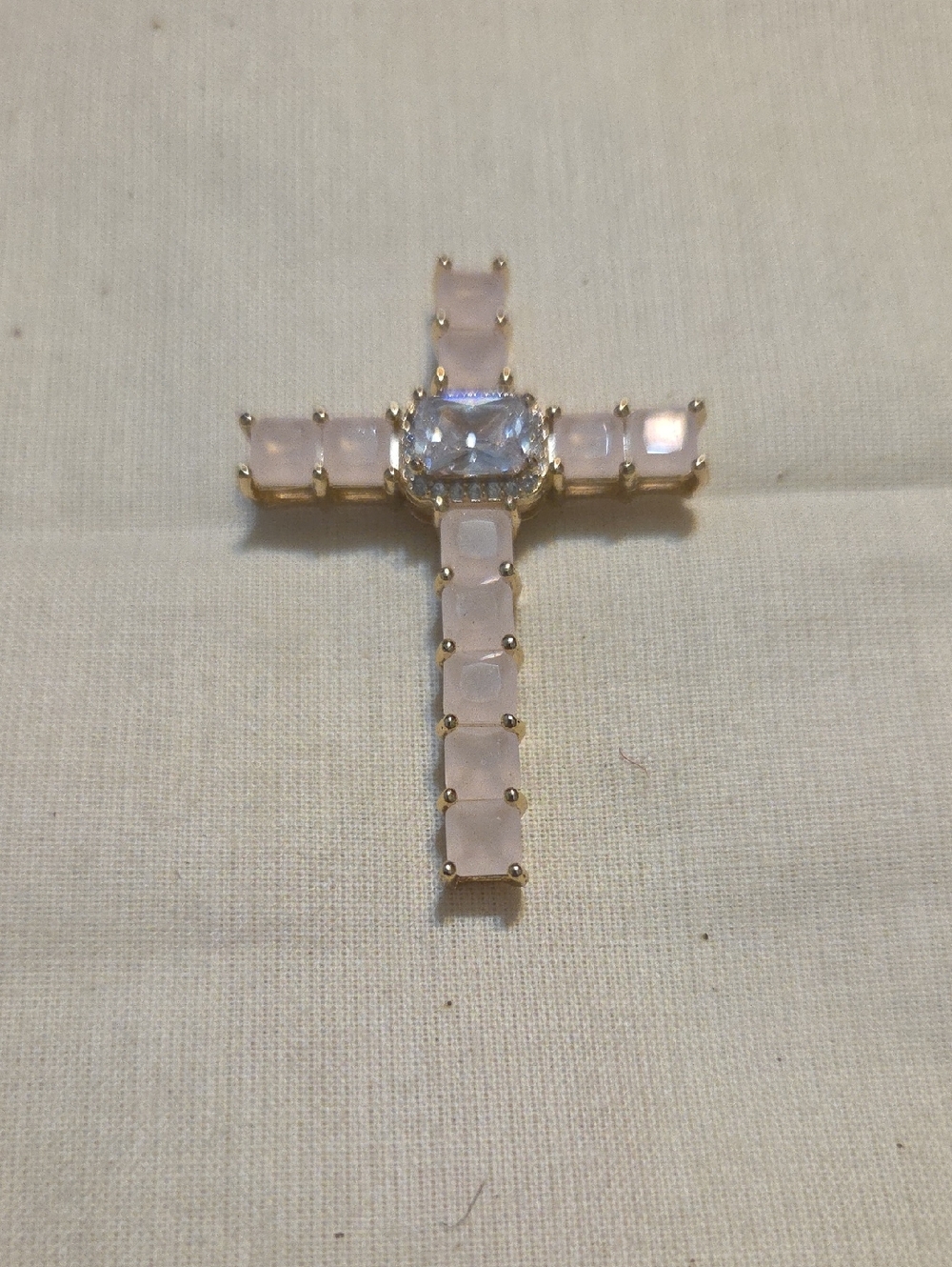 Rose Quartz Cross Pendant Necklace - Pink Stone Cross
